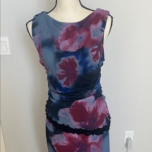 Free People Tropical Set - Sleeveless Navy & Magenta Floral Sheath 2 piece